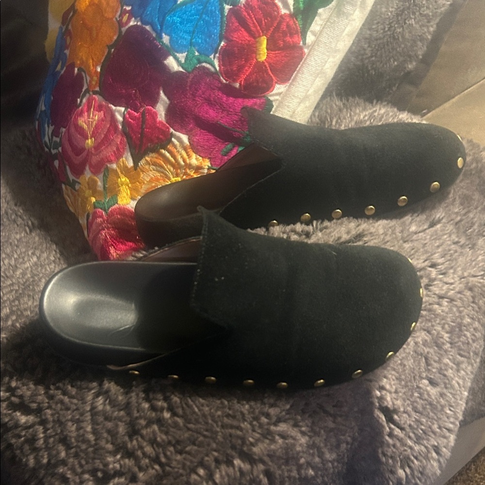 J CREW Chic Black Mules with Gold Studs
